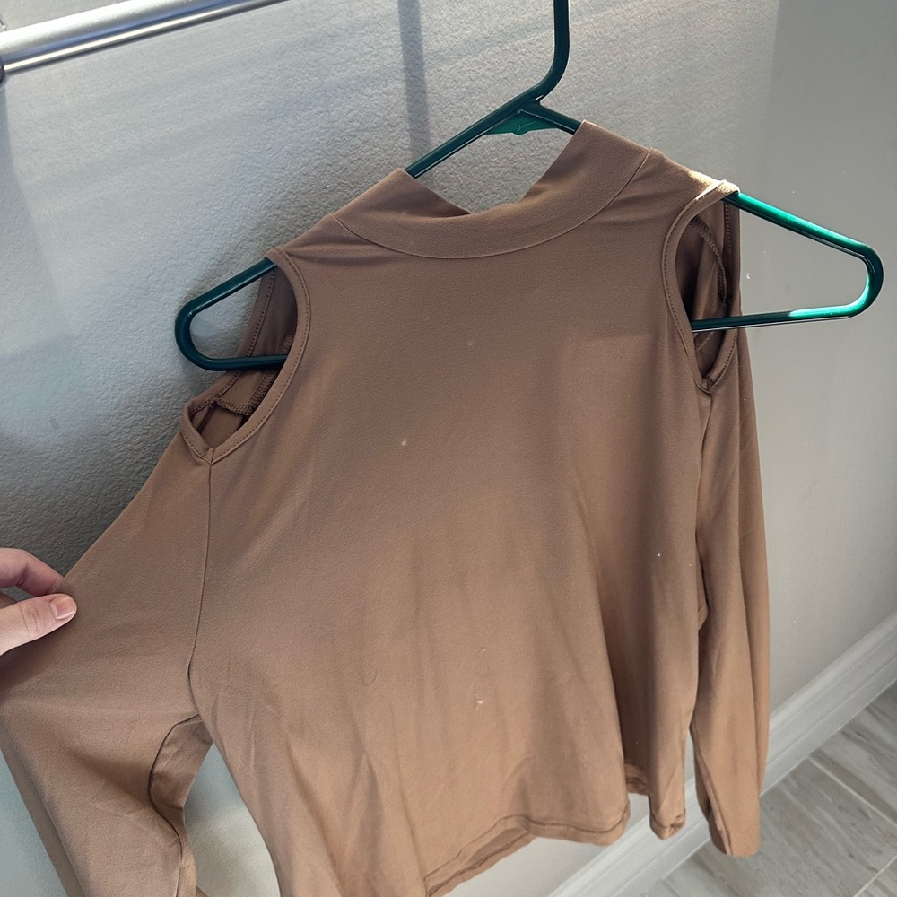 Brown Cold Shoulder Women's Top